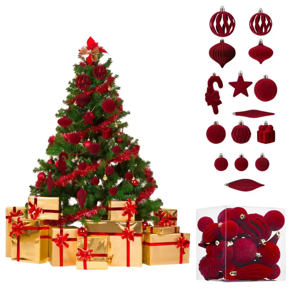 

Flocked Christmas Balls Flocked Velvet Christmas Ornaments Set with Assorted Hanging Balls for Holiday Party Decor 28 Piece Xmas