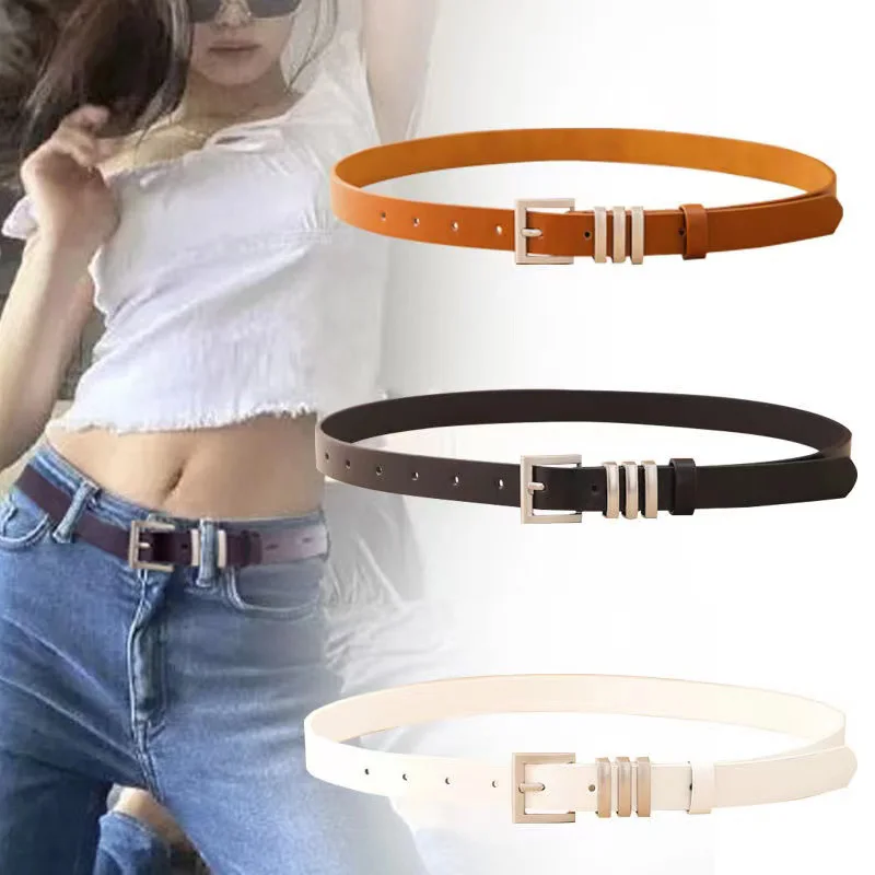 

New Simple Fashion Unisex Silver Square Buckle Belt High Quality PU Leather Cummerbunds Versatile Casual Jeans Women Waistband