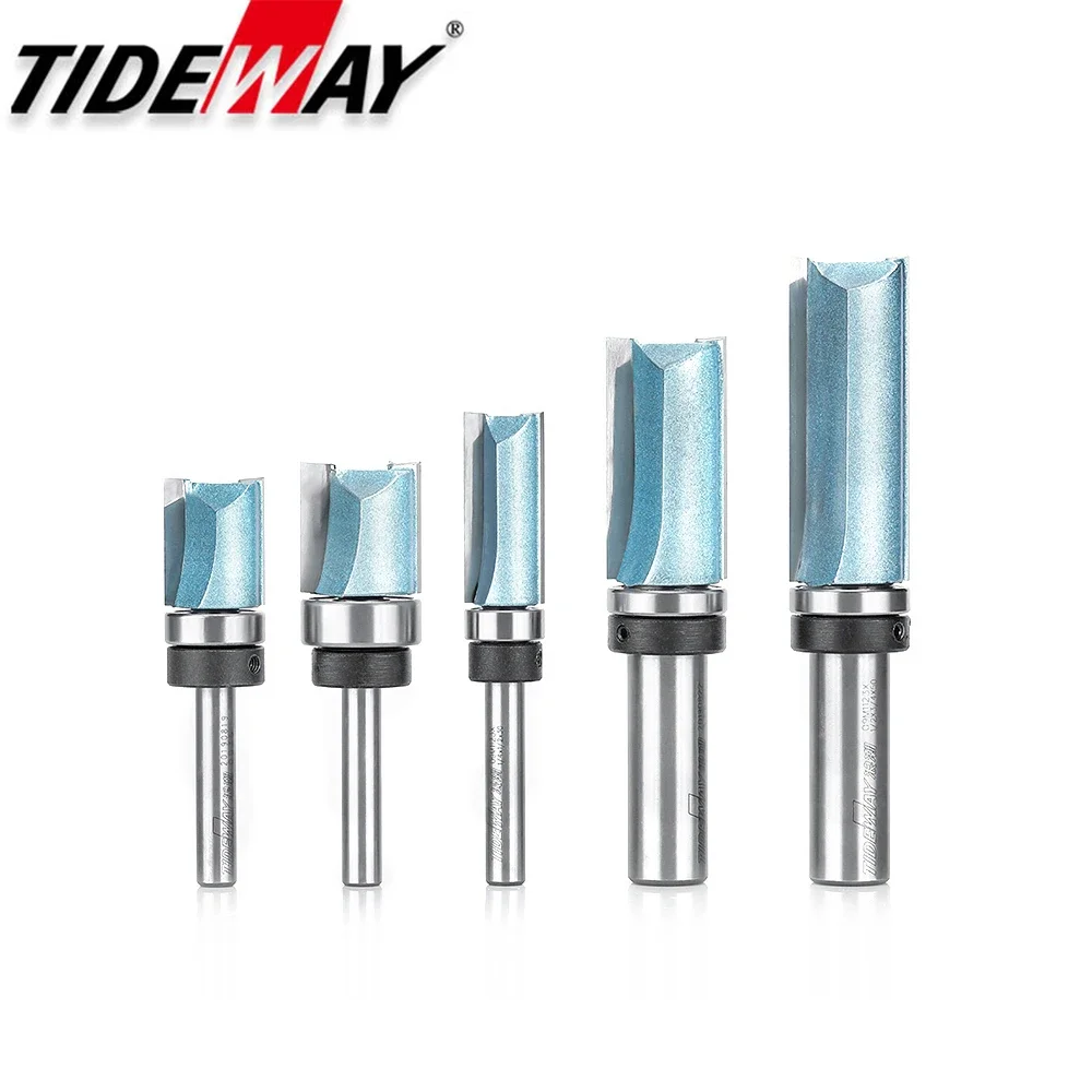 Tideway 1/2" 1/4" Shank Flush Trim Router Bit  Woodworking Tungsten Carbide Straight Bit With Bearing 2 Flutes Milling Cutter