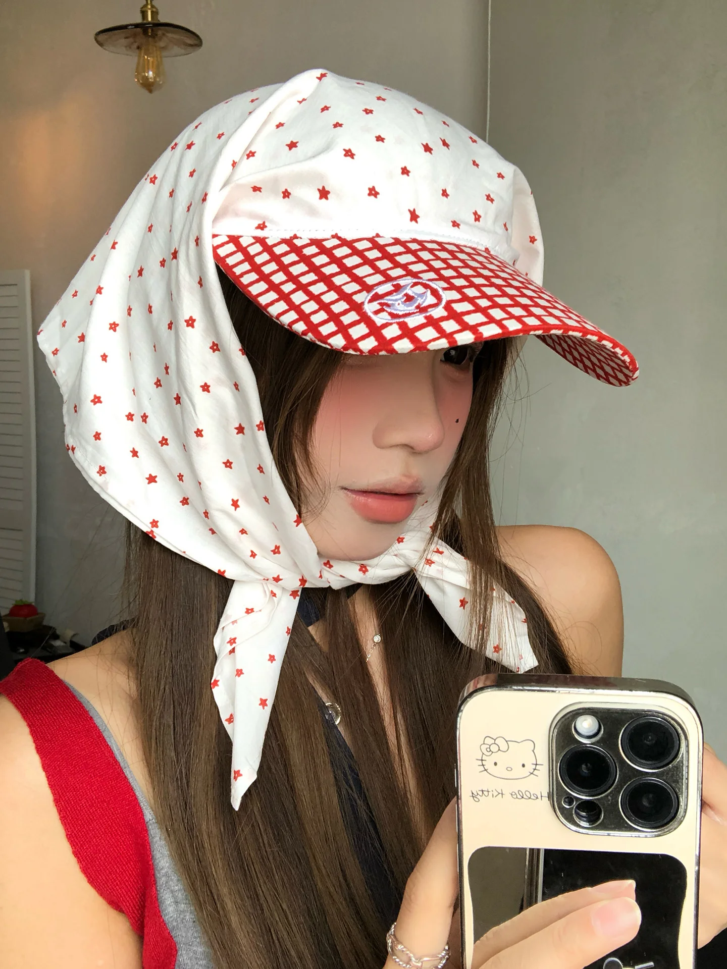 Korean Style Red Star Scarf Hat Women's Spring Summer Thin Design Sensation Sun Protection Small Duckbill Cap Casual Wear