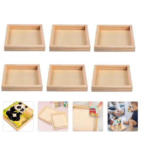 Plateau de rangement de Puzzle en bois, 6 pièces, bloc 3D, plateaux de tri, accessoire de construction, plateau en bois pour la gestion de la maison