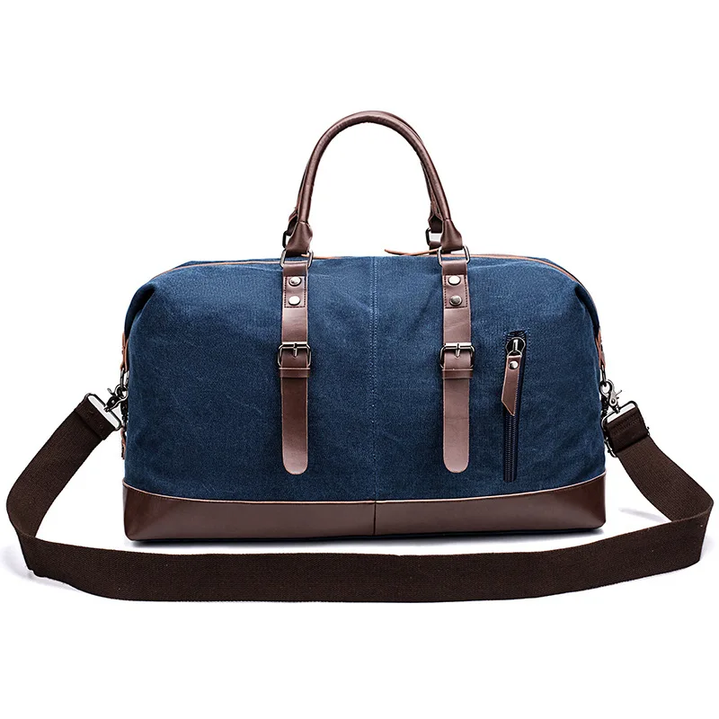 Canvas Travel Bag Male Simulation Leather PU Outdoor Luggage Fitness Photography Bag Large Capacity Handbag