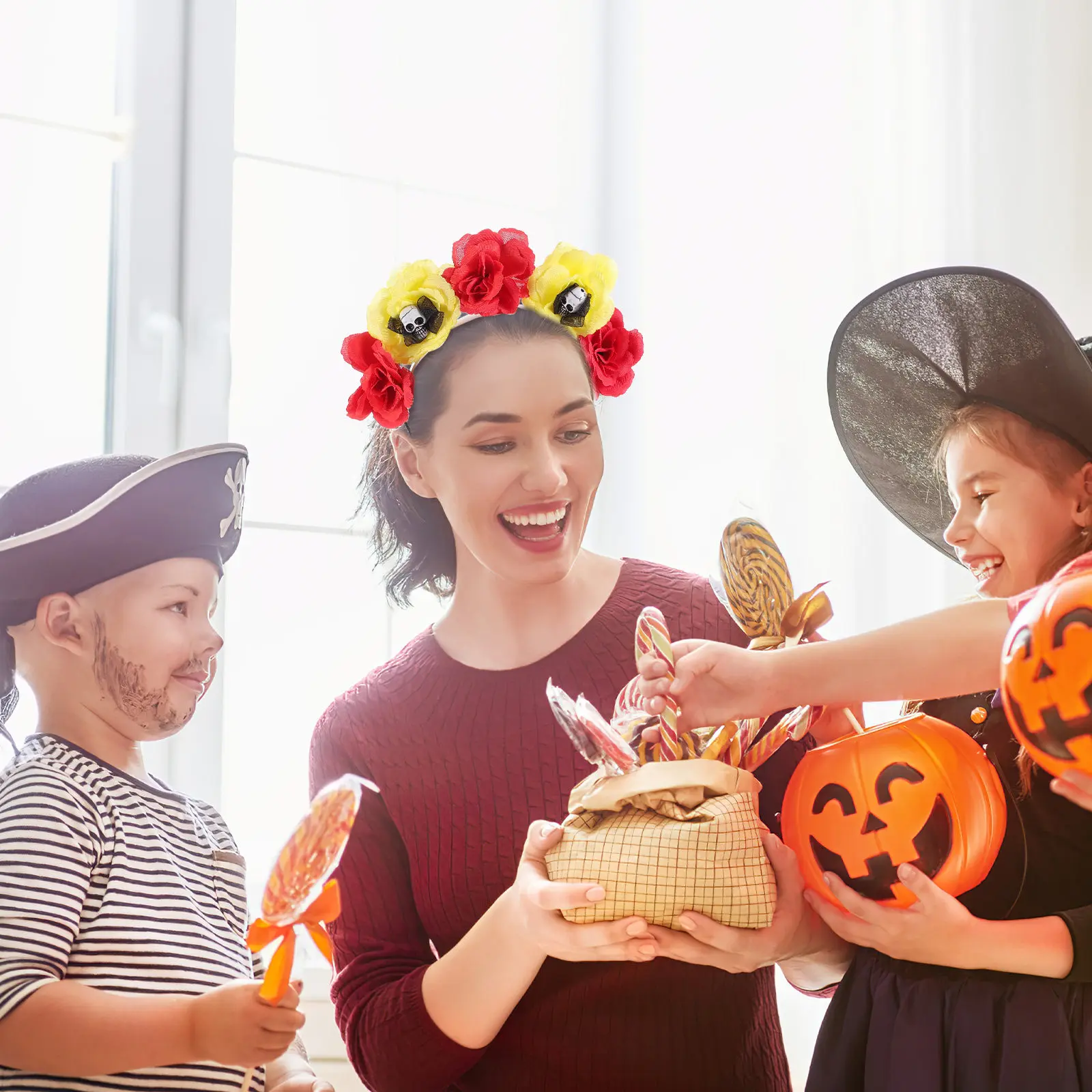 

6Pcs Halloween Hair Hoop Skull Headwear Simulation Flower Headband Lightweight Party Costume Headdress Halloween Headwear