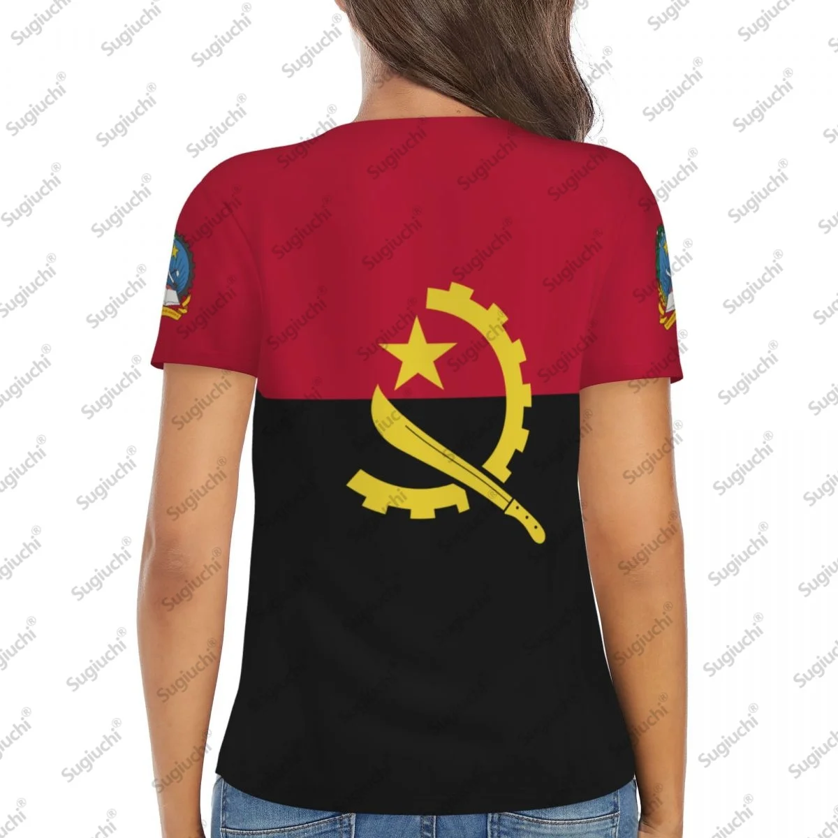 2025 أنغولا العلم مثير العميق الخامس الرقبة المرأة ثلاثية الأبعاد ملابس بأكمام قصيرة تيز الملابس النسائية بلايز فتاة بلوزة غير رسمية تيز #3