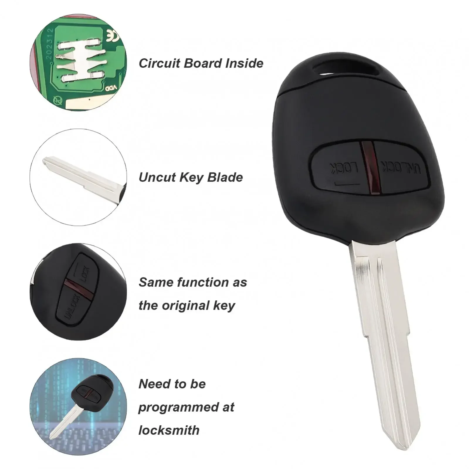 433MHz 2 Buttons Car Remote Key Fob Shell Fit for Mitsubishi Outlander Lancer L200 ID46 Chip MIT11 Blade Key Fob Case Cover