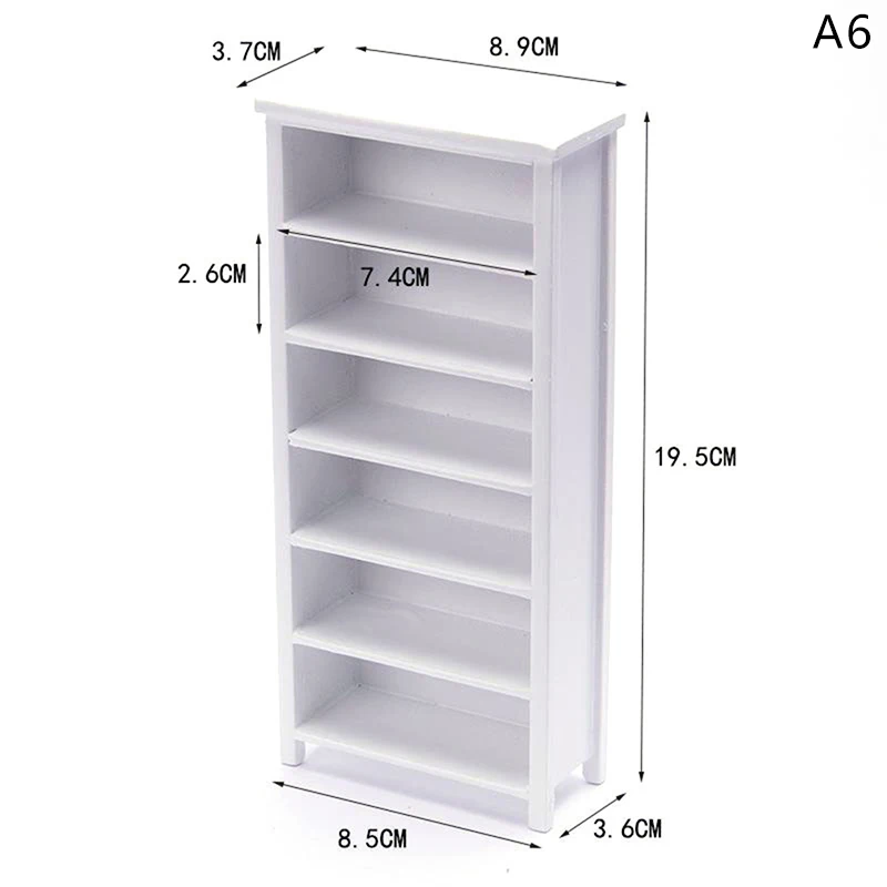 Bibliothèque Miniature 6 Niveaux – échelle 1:12 – Bois Blanc – 10x2,5x15 Cm – Décoration Maison De Poupée