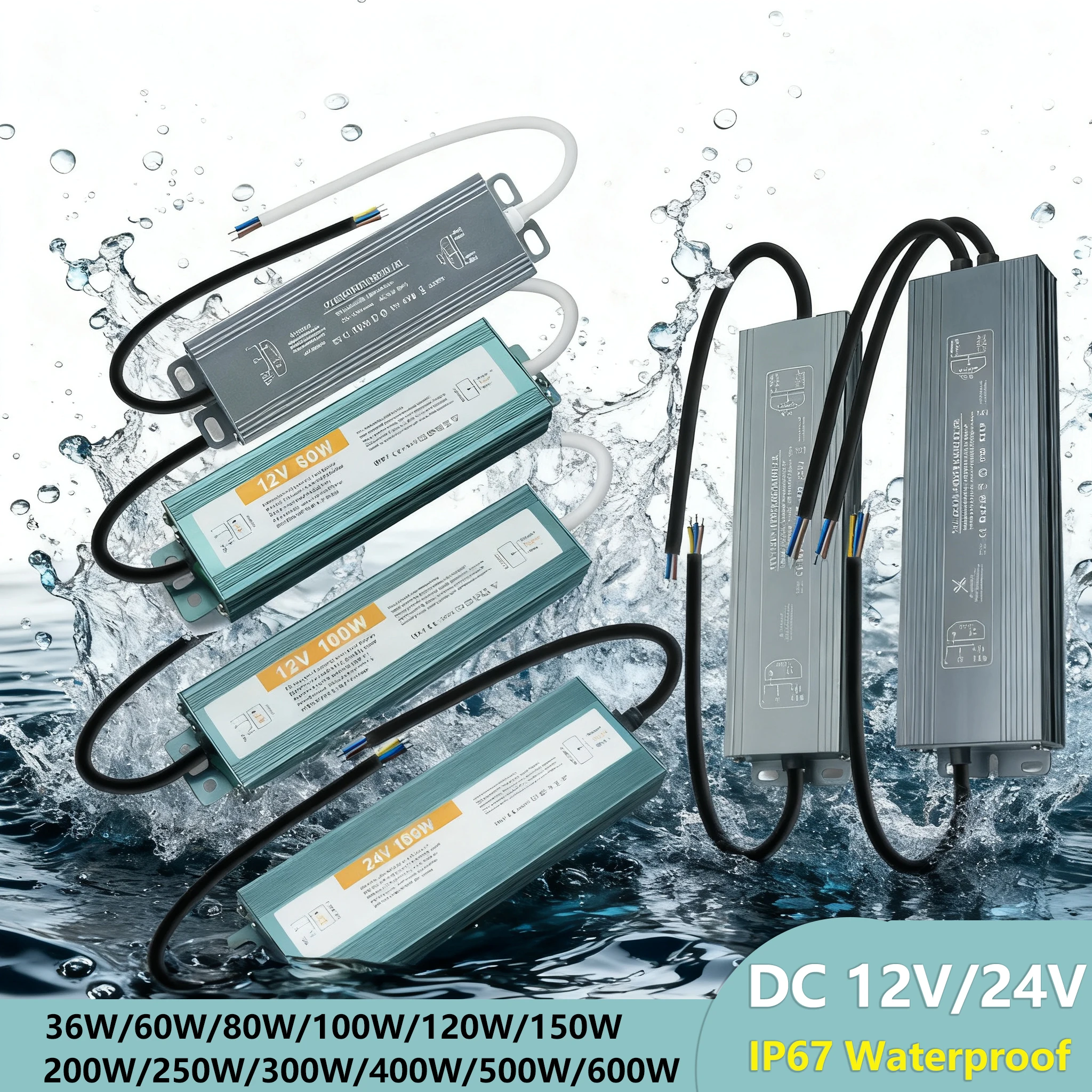 

IP67 Водонепроницаемый источник питания AC110V-250V до DC 12V 24V Открытый светодиодный драйвер 100W 200W 300W 400W 500W 600W Трансформатор светодиодного освещения