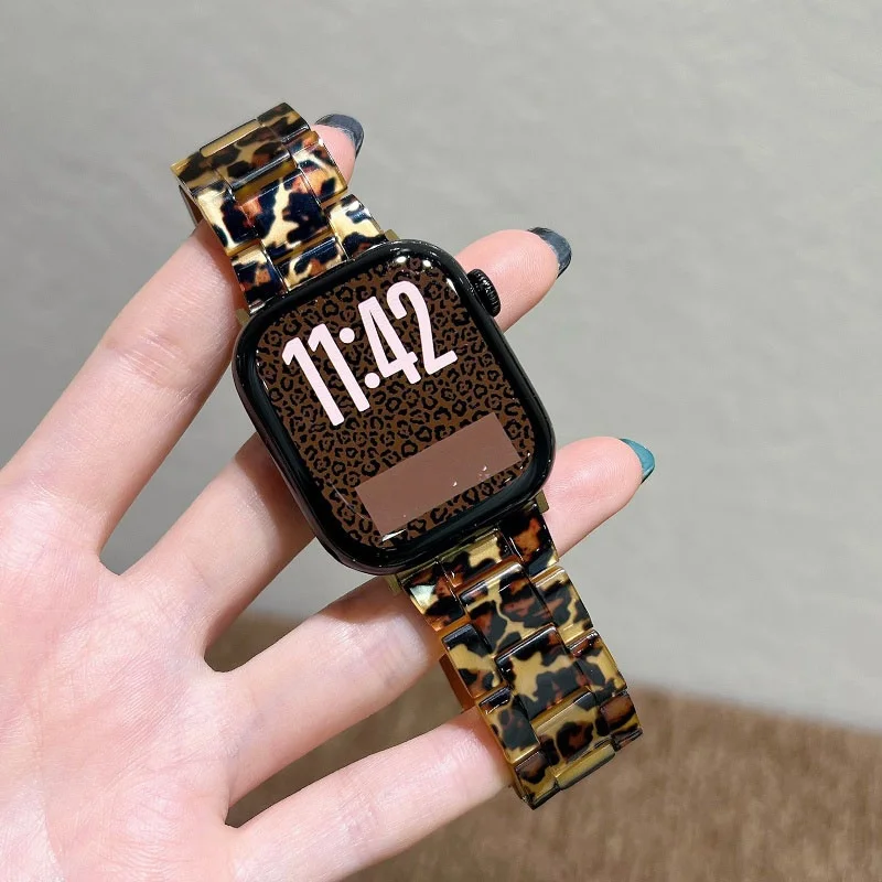 New Stylish Resin Leopard Print Strap For Apple Watch 10 Ultra 9 8 Cute Band For iwatch 42mm 46mm 49mm 45 40 41 44 Holiday Gift