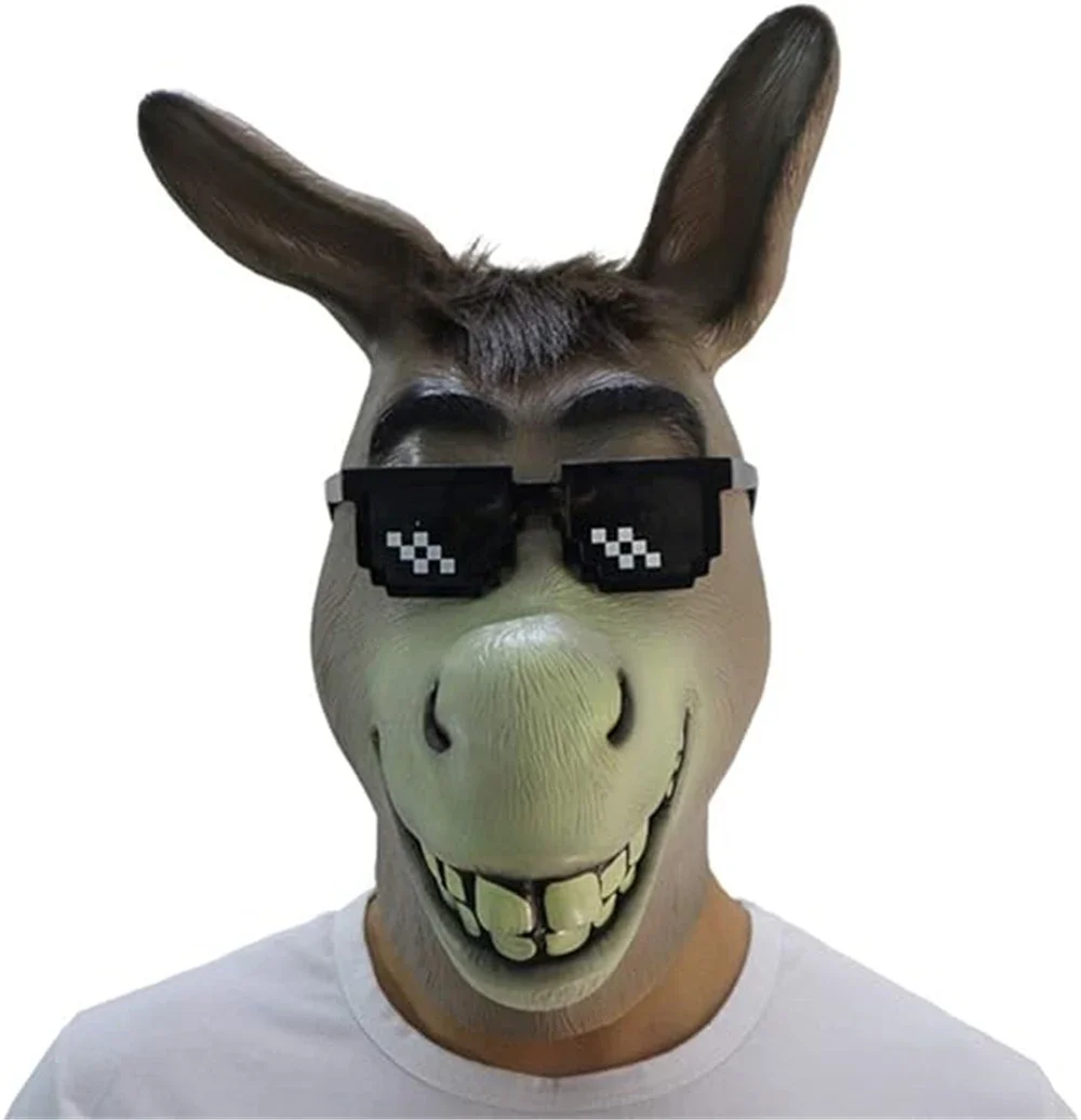 Shrek Donkey Mask for Adult, Halloween Novelty Deluxe Costume, Party Cosplay, Latex Animal Head, Adult