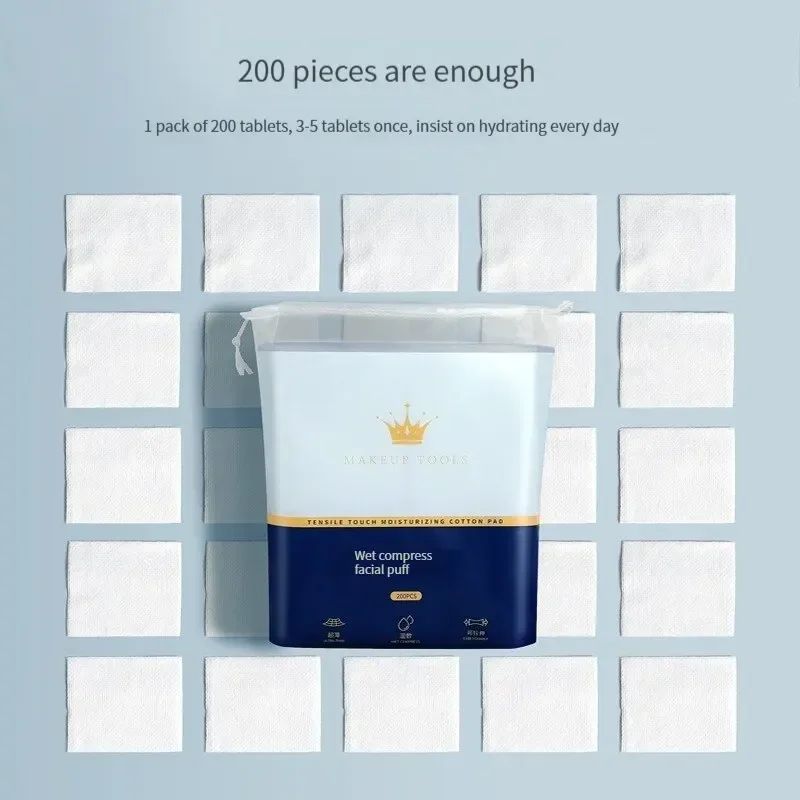 Waciki kosmetyczne przenośne do makijażu, nawilżane, 200 sztuk, rozciągliwe, jednorazowe, do usuwania wody, oddychające, papierowe maski do twarzy.