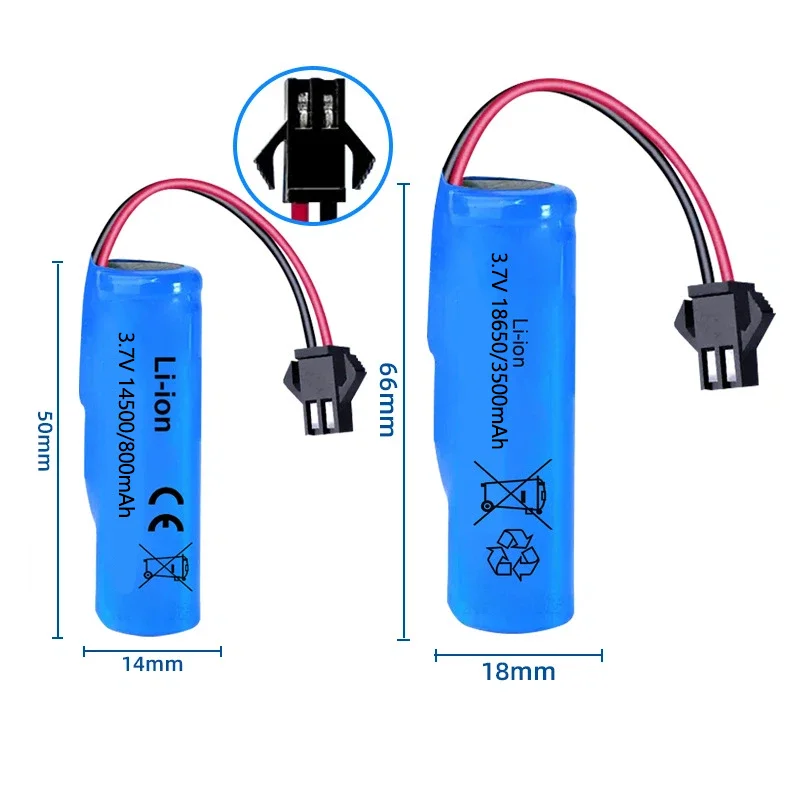 14500/800mah 18650/3500mah 3.7V Li-ion Battery High-Capacity with SM-2P Plug for RC Car, Truck, Boat, Tank Toys Upgrade
