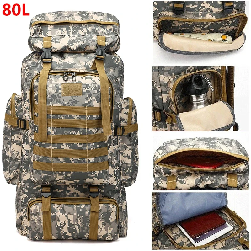 

80L Unisex Men Outdoor Travel Pack Sports School Bag Climbing Hiking Fishing Camping Backpack for Male Women Female