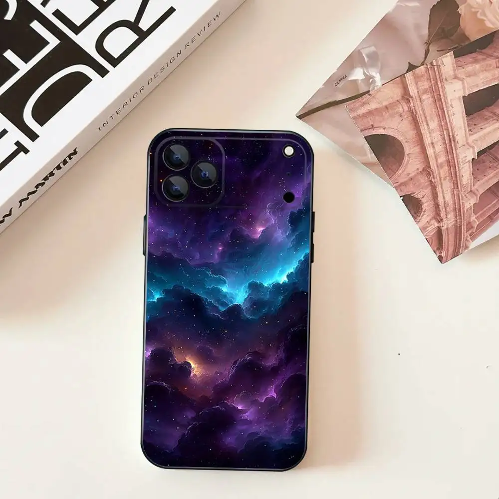 S-espaço para galáxia universo para iphone 17,16,15,14,13,12,11, pro, max, plus, e, se4, air, mini capa de telefone preta com capa macia