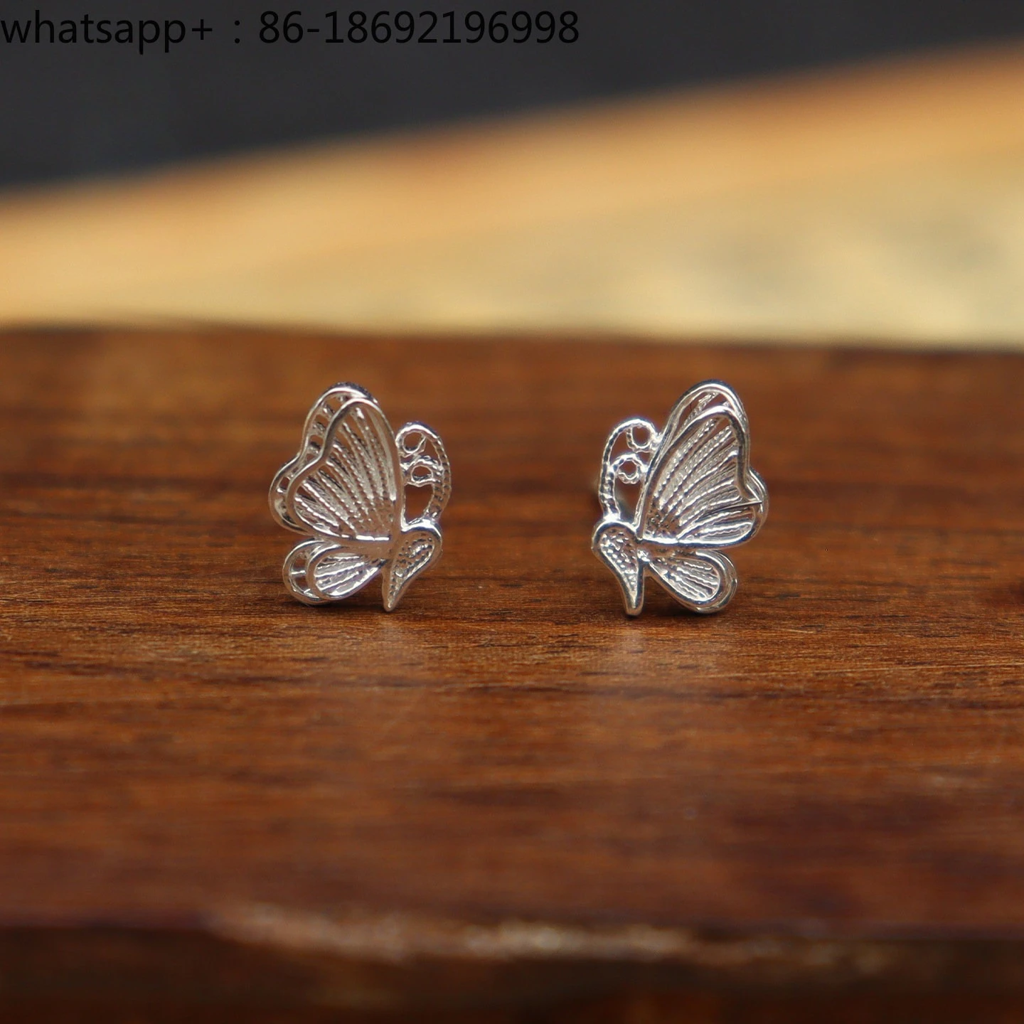 999 Foot Silver Filigree Butterfly Stud Earrings Intangible Cultural Heritage Filigree Sterling Silver Anti-allergic