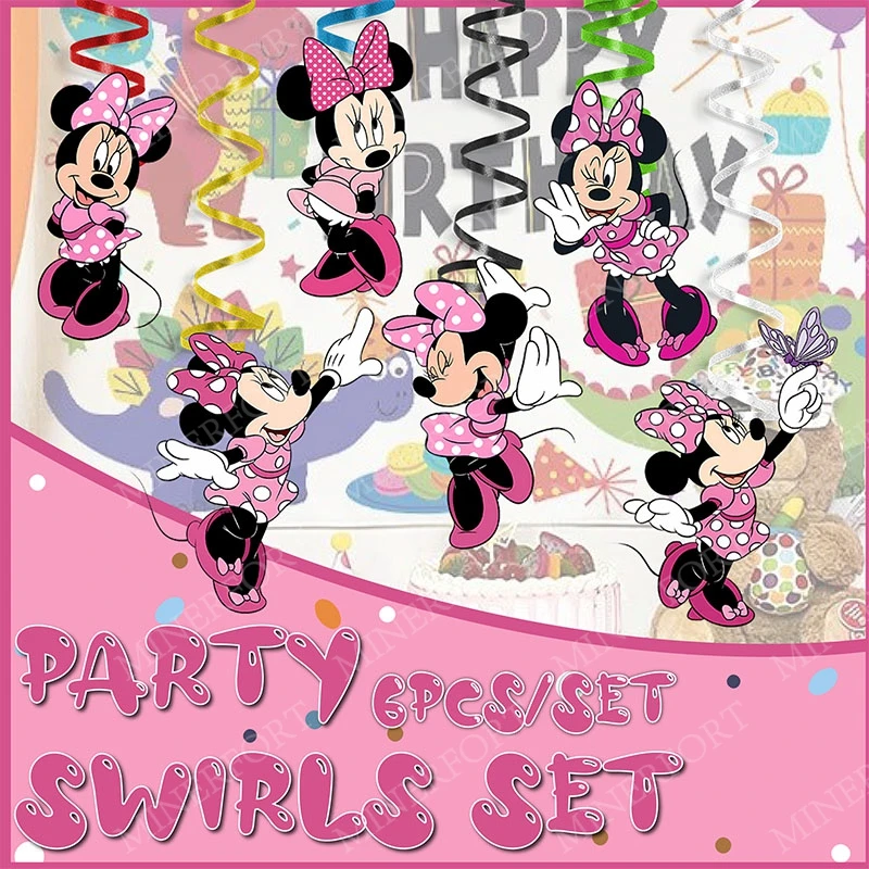 Mickey Minnie Pink Theme Spirals Swirls for Happy Birthday Events Party Decorations Ceiling Hanging Kids Girls Favors Gifts