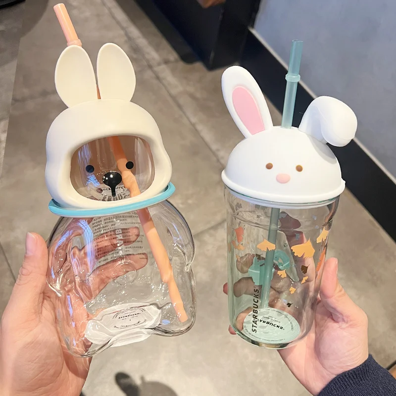 

Disney Glass Straw Cup Large Capacity Gathering Celebration Moon Rabbit Design Cute Astronaut Shape Drinkware Kitchen Bar