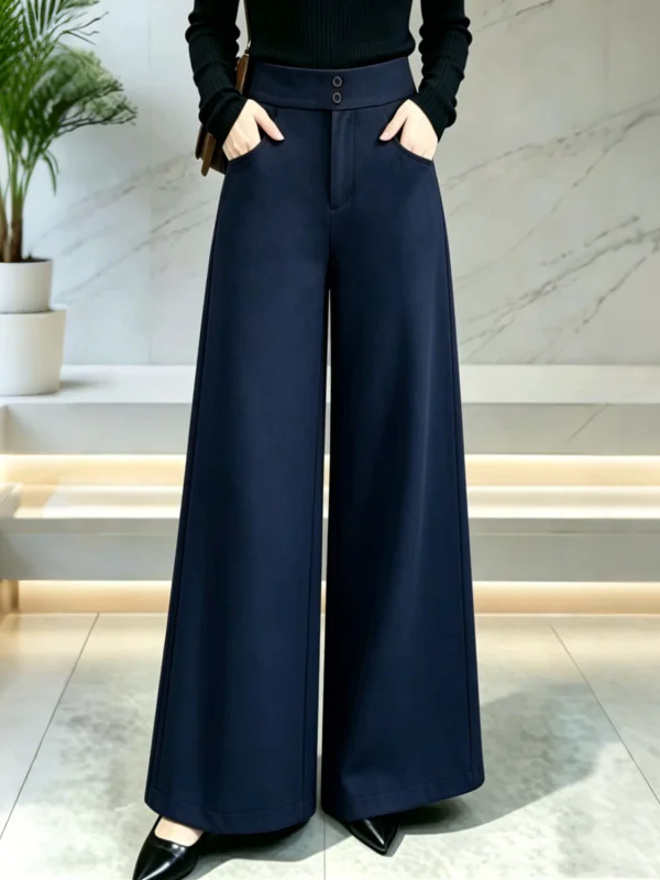 High Waist Wide Leg Pants Autumn Winter New Style Loose Fitting Floor Length Straight Cut Casual Trousers Thickened Polyester...