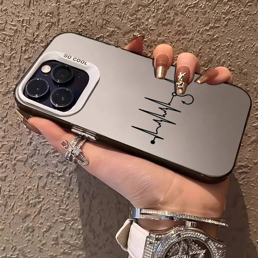 Fishing Heartbeat Fish Hook Phone Case For iPhone 17 16 15 14 13 12 11 Pro Max Black Purple Matte Laser Metallic Aurora Funda