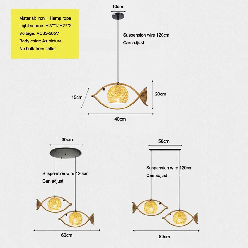 Fish Shaped Rattan Woven Hotel BarLamp Creative ChineseStyle Retro HotPot Shop Home Stay Teahouse Japanese Restaurant Chandelier