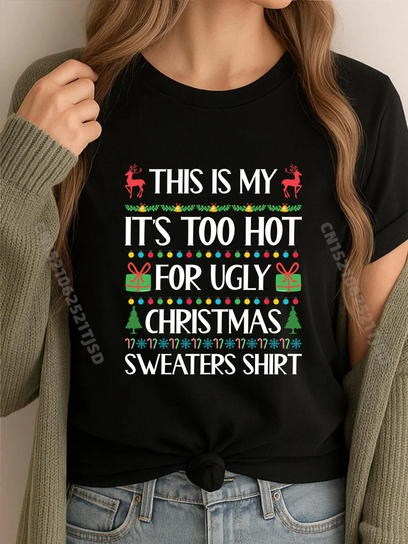 

Too Hot For Ugly Christmas Xmas Белая футболка для женщин и мужчин Рождество большого размера в китайском стиле