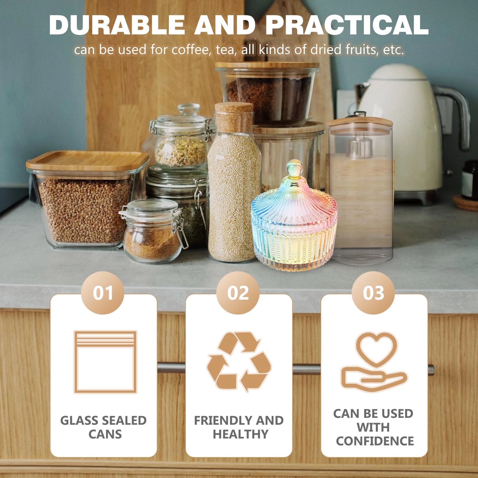 

Transparent Colorful Glass Candy Storage Jar Household Snack Container Glass Storage Jar Food Container