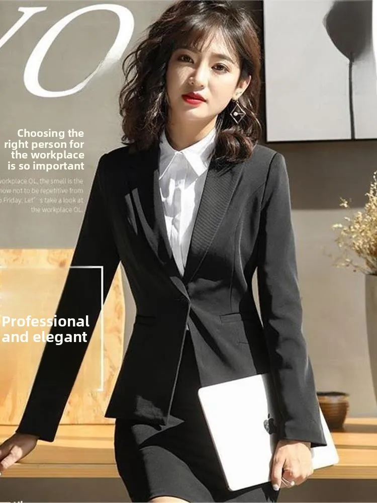 

Profional Women's Suit Set Slim Fit Waistcoat Bla Busin Workwear ort Sve Long Coat One Button Closure Cleanfit