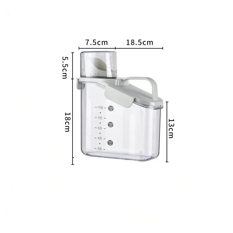 Grain Storage Tank 1500ML Cereal Storage Box with Measuring Cup Food Bean Grain Sealed Jar Kitchen Dispenser Storage Bottle