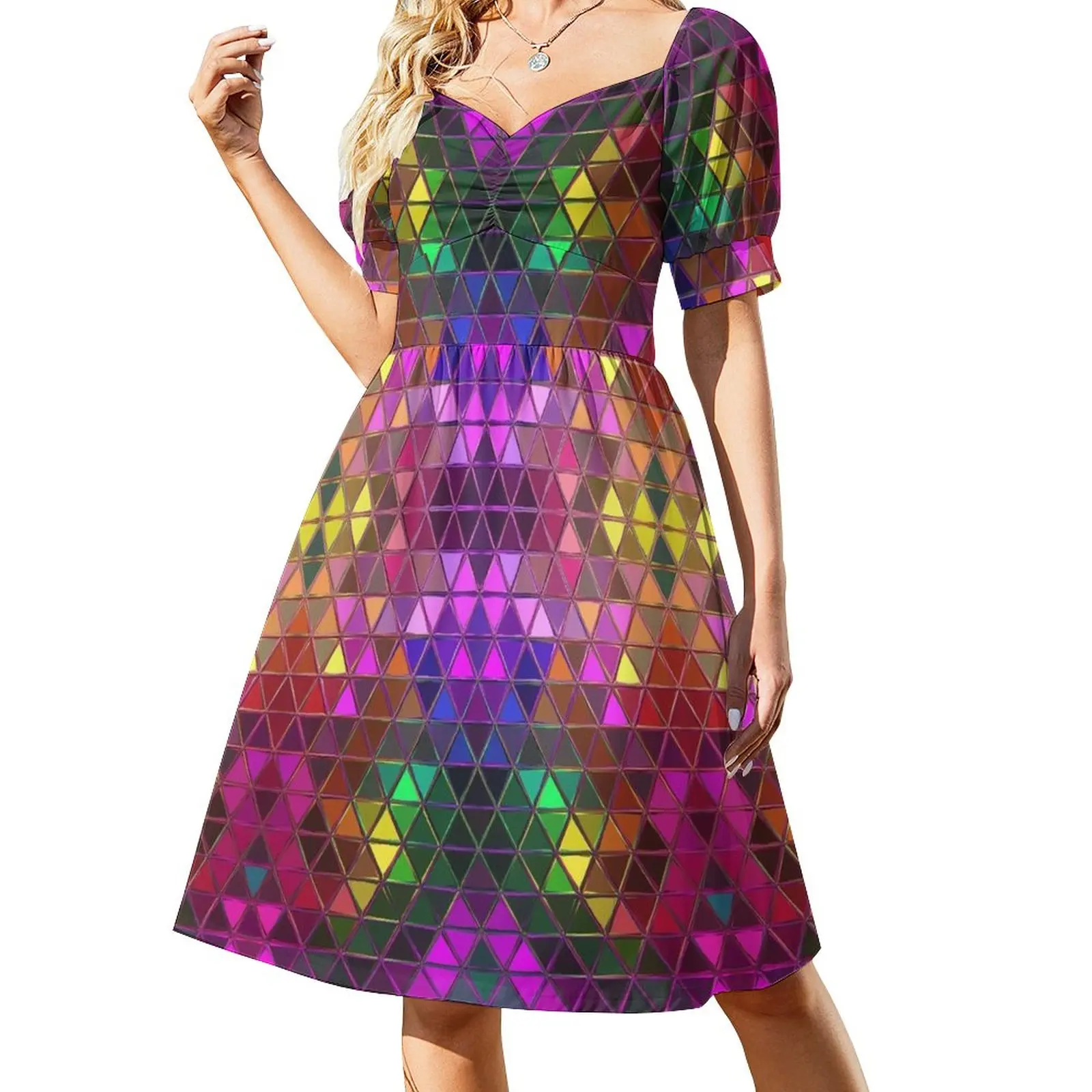 

Glowing Triangles Mosaic Pattern Sleeveless Dress dress women elegant luxury Woman dresses