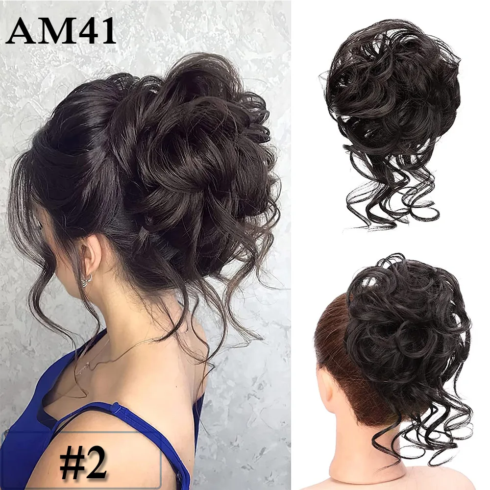 LiHui Synthetic Bun Bun Messy Curls Band Elastic Hair Clip Wig Piece Women Hair Clip Black Brown