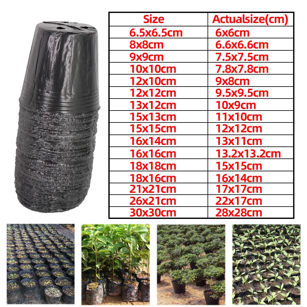 5-100pcs 16 Sizes Black Plastic Seedling Planting Bowl Nursery Breathable Pot Nutrition Grow Bag Garden Vegetable Container Box