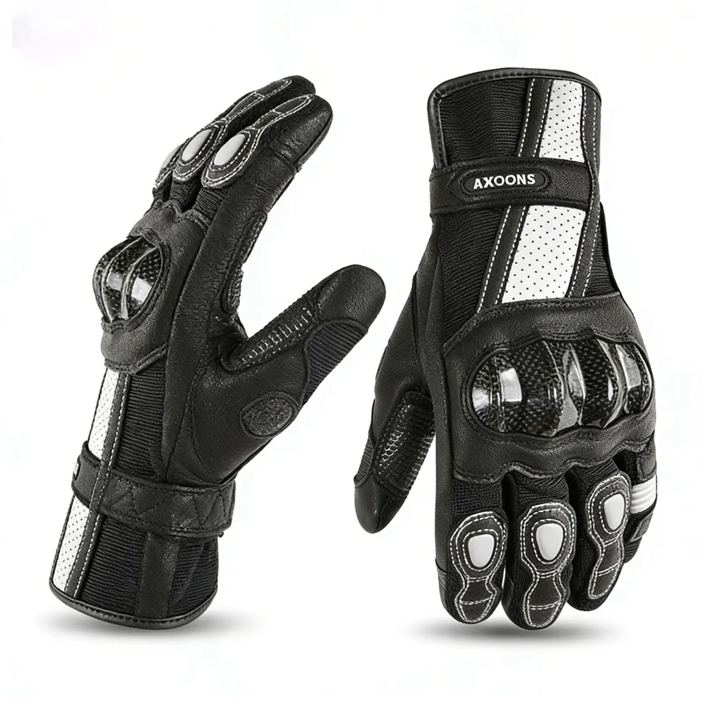 

Professional Women's Goatskin Motorcycle Gloves - Long Full Finger Pink Black Luvas for Scooter Cycling Racing Climbing Offroad