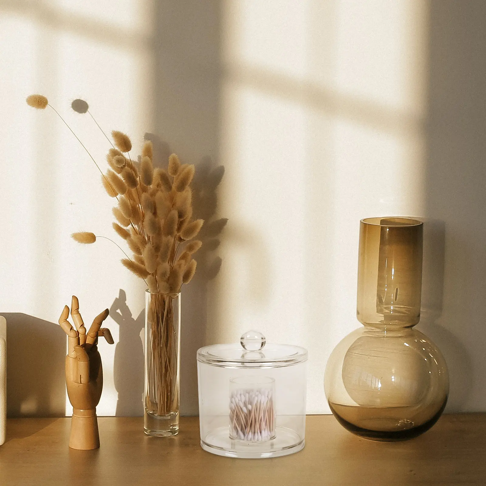 

1 шт. Прозрачный круглый акриловый органайзер для ватных палочек, косметики, зубной нити, пуховок, настольный контейнер для хранения