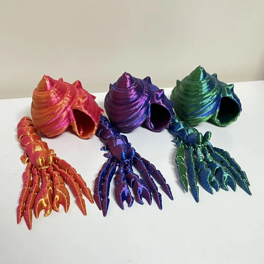 Removable 3D Printed Hermit Crab Conch Shell Poseable Joints 3D Printed Paguroidea Colorful 12/16cm 3D Articulated Crab Toys