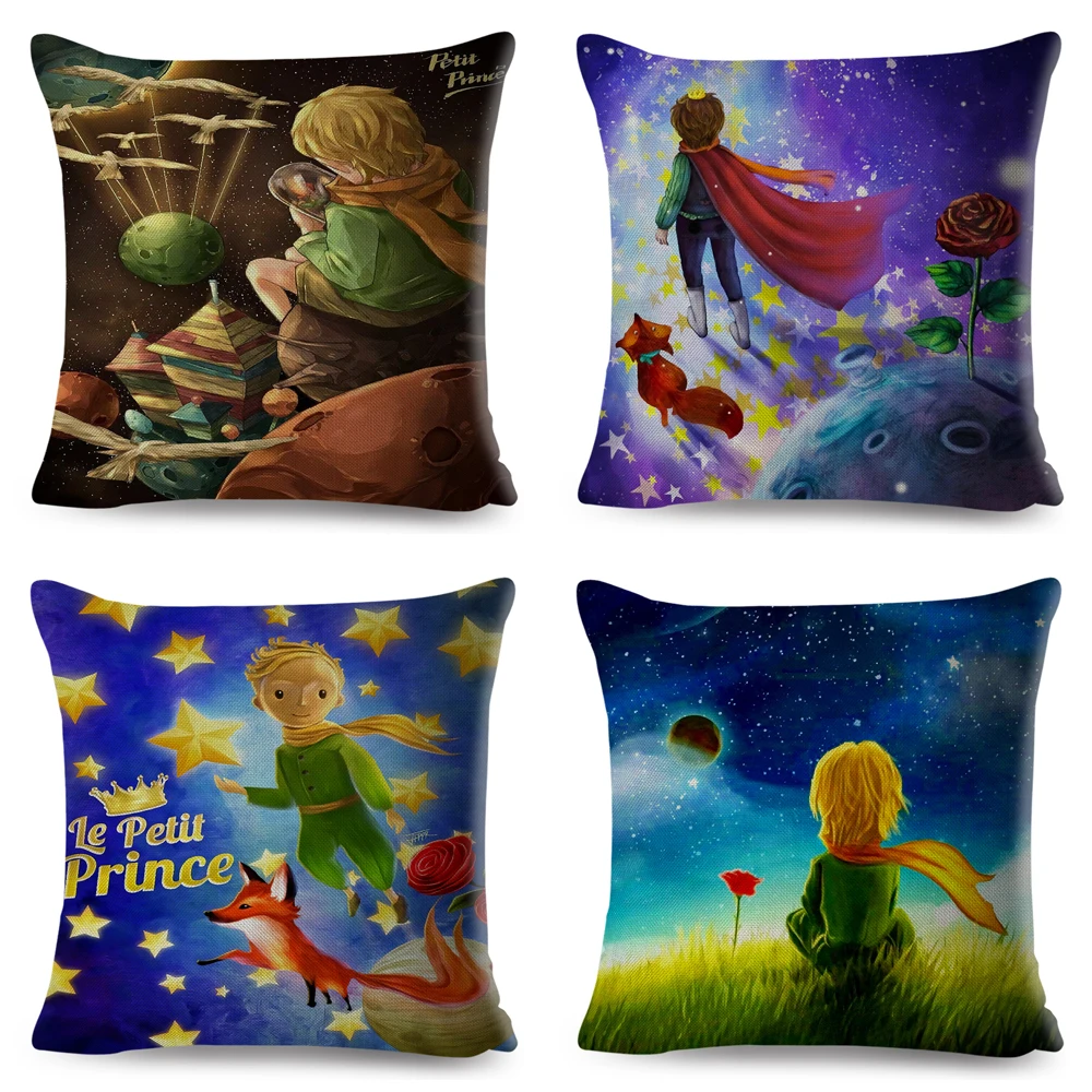 Little Prince Pillow Case Decor Cartoon France Anime Print Cushion Cover for Sofa Home Children Room Linen Throw Pillowcase