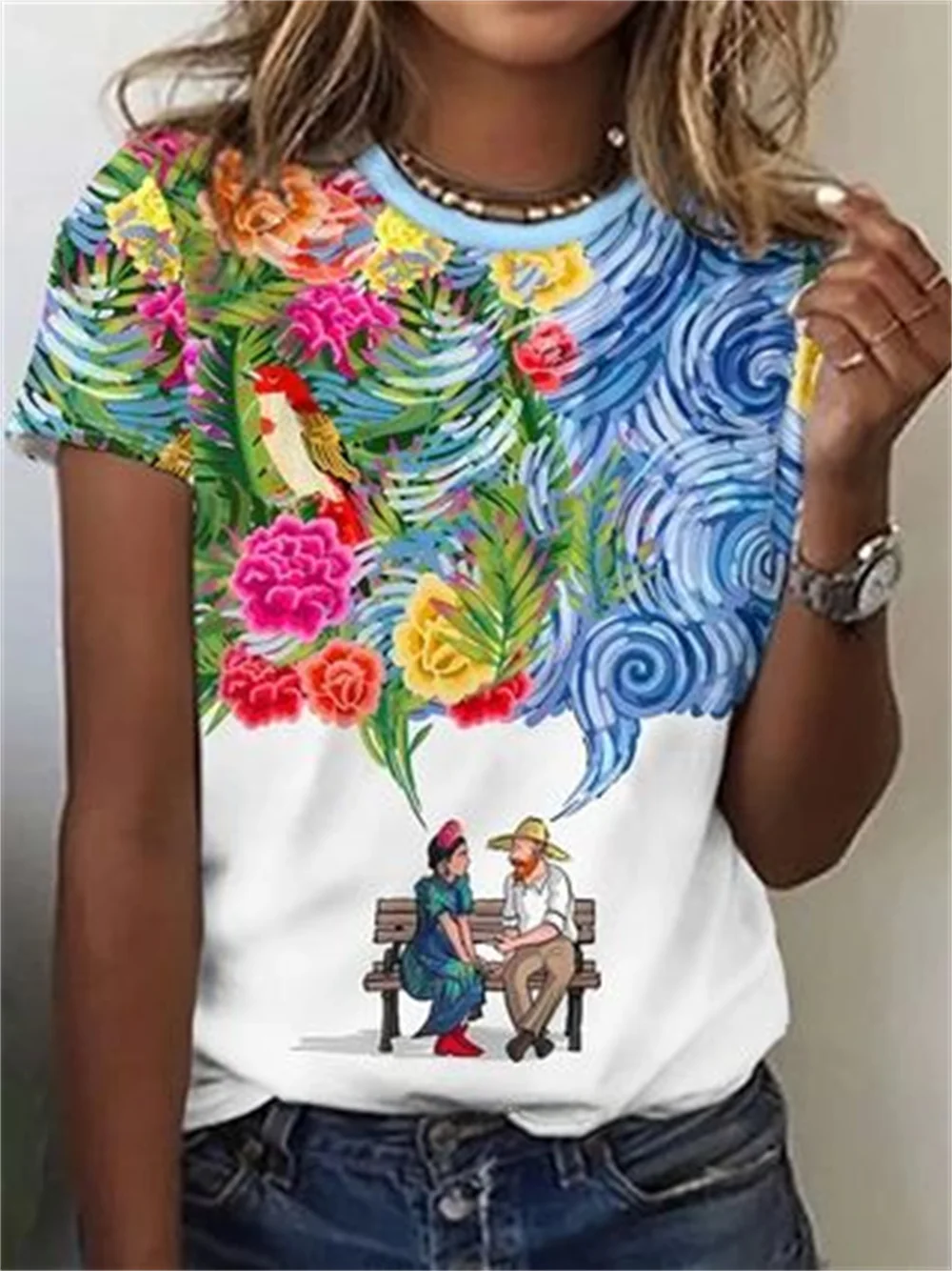 

2025 Ladies Casual Fashion 3d Print Women's T-Shirt 3d Casual Fashion Short Sleeve Simple Flower Female Clothes T Shirt For Wome