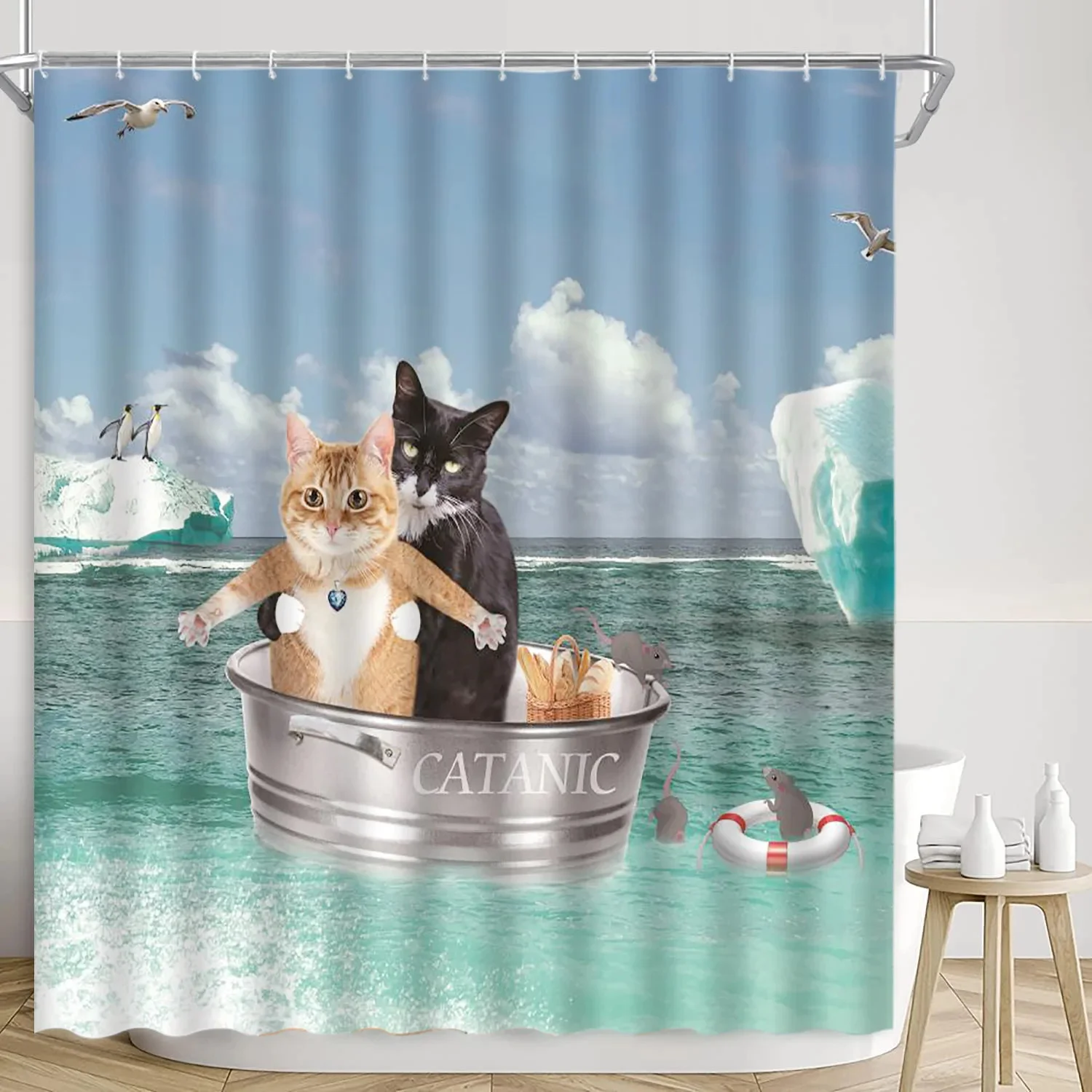 Funny Animal Shower Curtain Cartoon Cute Pet Cat Dog Kids Modern Boys Girls Printed Polyester Fabric Bathroom Decorative Curtain