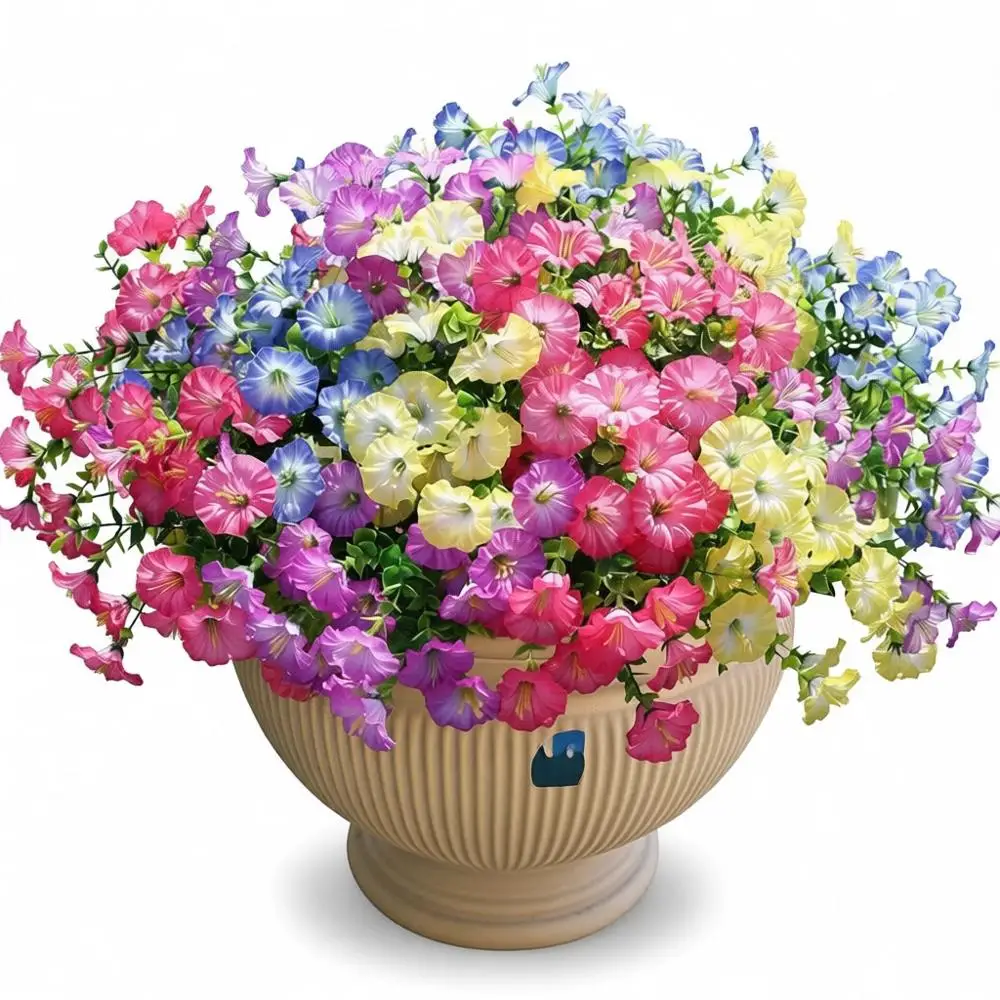 

12 Sets of Silk Morning Glory with Eucalyptus for Outdoor and Indoor Decor, UV-Resistant, Colorful and Realistic