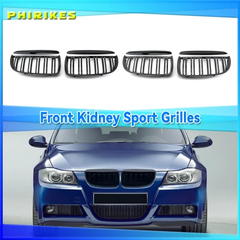 

One Pair High Quality Front Kidney Grille Hood Grills Double Line Slat For BMW 3 Series E90 E91 320i 323i 328i 335i 2005-2008