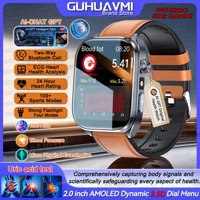 2026 New Body Fat Analysis Health Smart Watch For Men Women ECG Heart Uric Acid Blood Pressure 2.0