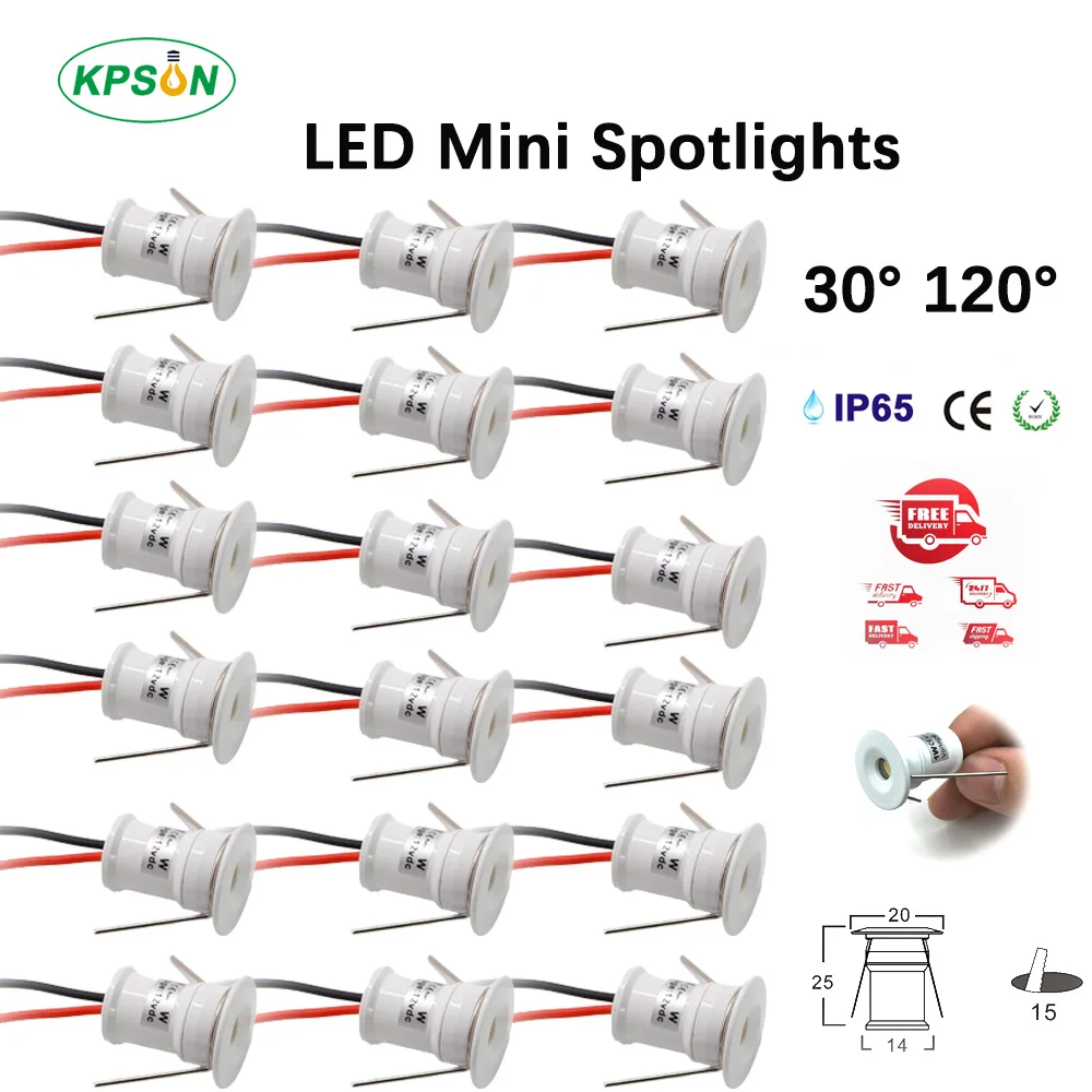 Mini LED Embedded Downlight,  Focus Ceiling Spot Light, IP65, Kitchen, 12V, Cabinet Lighting Lamp, 1W Recessed Small Spotlights