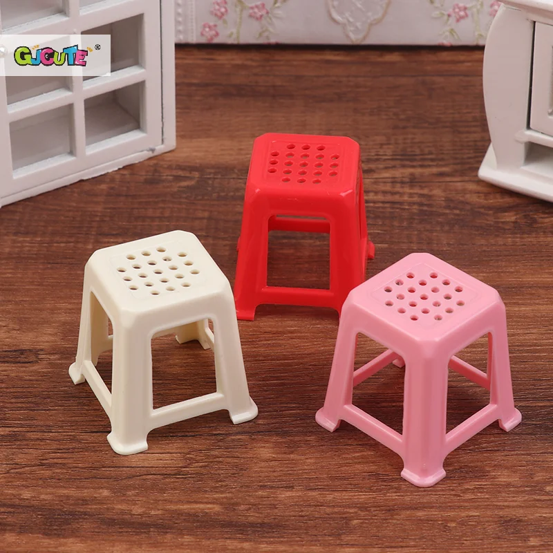 2Pcs 1:12 Dollhouse Miniature Small Chair Plastic Stool Furniture Model Decor Toy Doll House Accessories