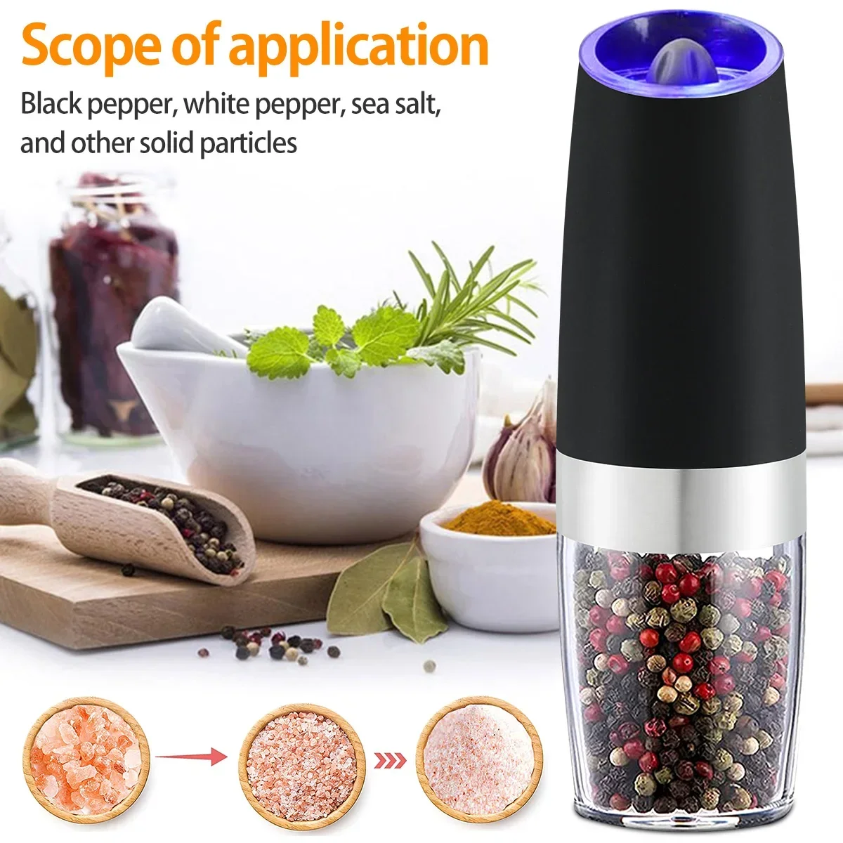 Electric Herb Coffee Grinder Automatic Gravity Induction Pepper Shaker Gravity Spice Mill Adjustable Grinder Kitchen Mill Tool