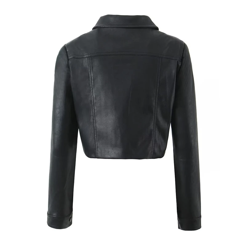 Keanketian 2024 outono/inverno novo feminino preto curto jaqueta de couro falso estilo rua turn down collar único breasted blazer