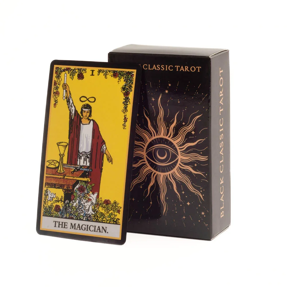 Black Classic Tarot Cards Deck 78pcs Fortune-Telling Game Set with Guidebook for Family Gatherings and Board Games