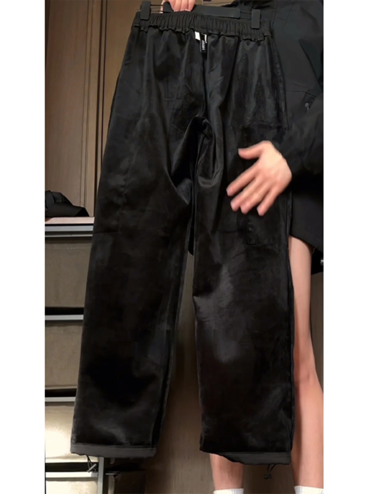 

American Sle Fce Lined Dstring Cargo Pants Men's Winter Thiened Workwear Trousers Casual Faion Brand Loose Fit