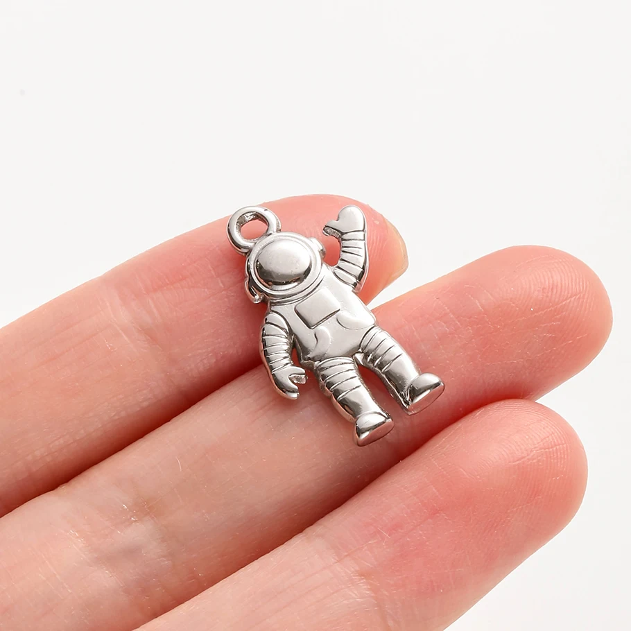5 Stück nicht verblassende Raketen-Astronauten-Alien-Anhänger aus Edelstahl mit Sonne, Mond und Stern für Schmuckherstellung, DIY-Zubehör – Detail 8