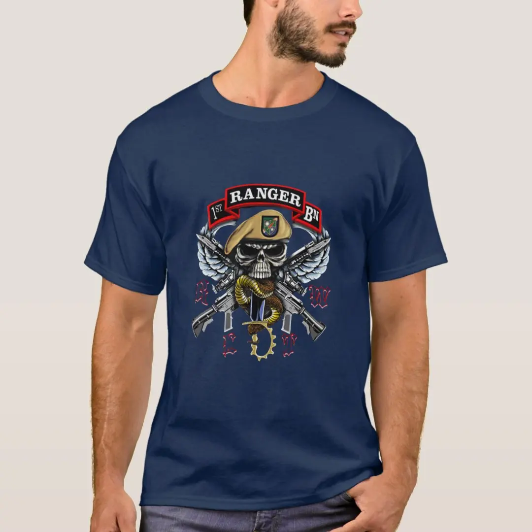 US Army Special Forces 1st Ranger Battalion Wings Beret Skull T-Shirt 100% Cotton O-Neck Short Sleeve Summer Casual Mens T-shirt