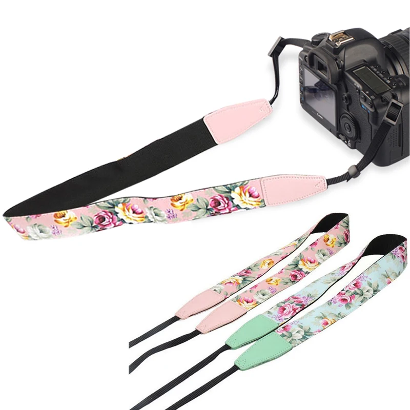 2022 Hot Sale Fashion Lightweight Flower Adjustable Leather Ends Neck Shoulder Wrist Camera Strap For Woman High Quality