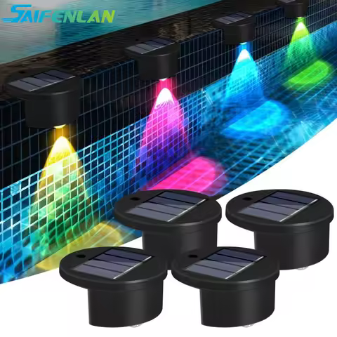 4pcs Solar Pool Side Lights Color Changing Waterproof Swimming Pool Accessories LED Deck Lights for Stairs, Step, Fence, Yard
