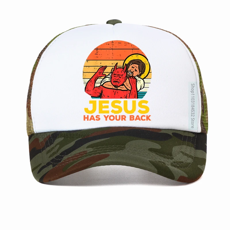 Jesus hat dich bei sich, Jiu Jitsu Retro-Baseballkappe für Herren und Damen, Vintage-Grafik, Outdoor-Mesh-Trucker-Snapback-Mütze – Detail 3